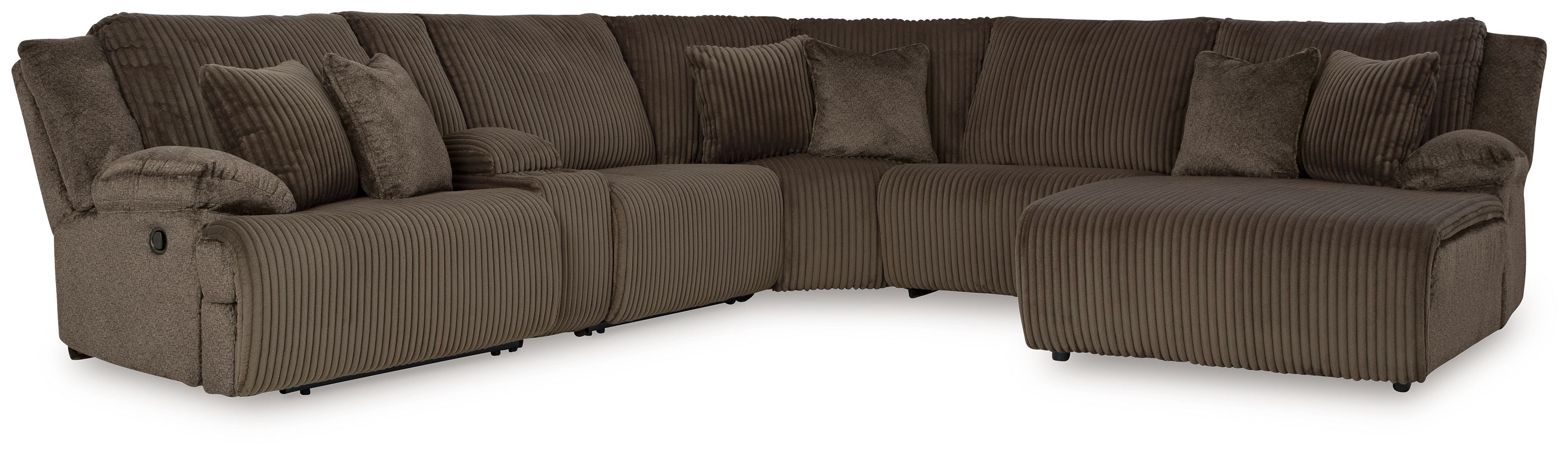 Top Tier – 6-Piece Reclining Sectional With Raf Press Back Chaise – Fabric – Chocolate