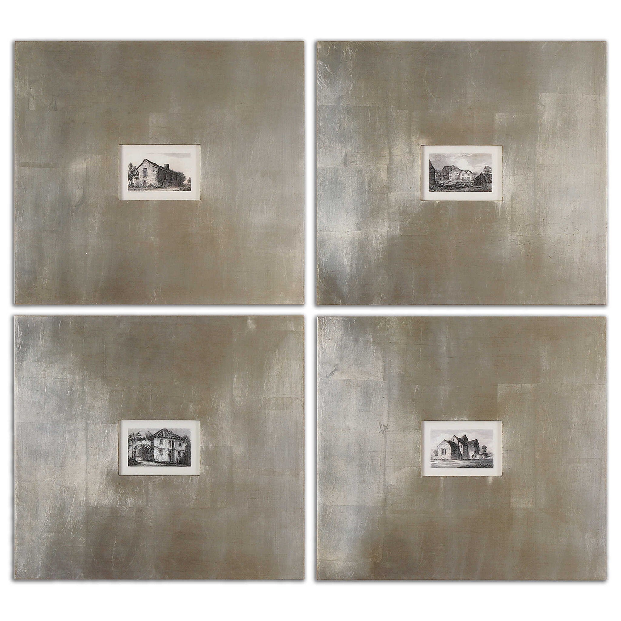 Historical Buildings - Framed Art (Set of 4) - Pearl Silver - Image 1