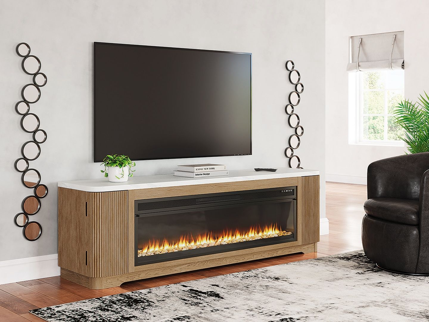 Camdill – 80″ TV Stand With Electric Fireplace – Light Brown