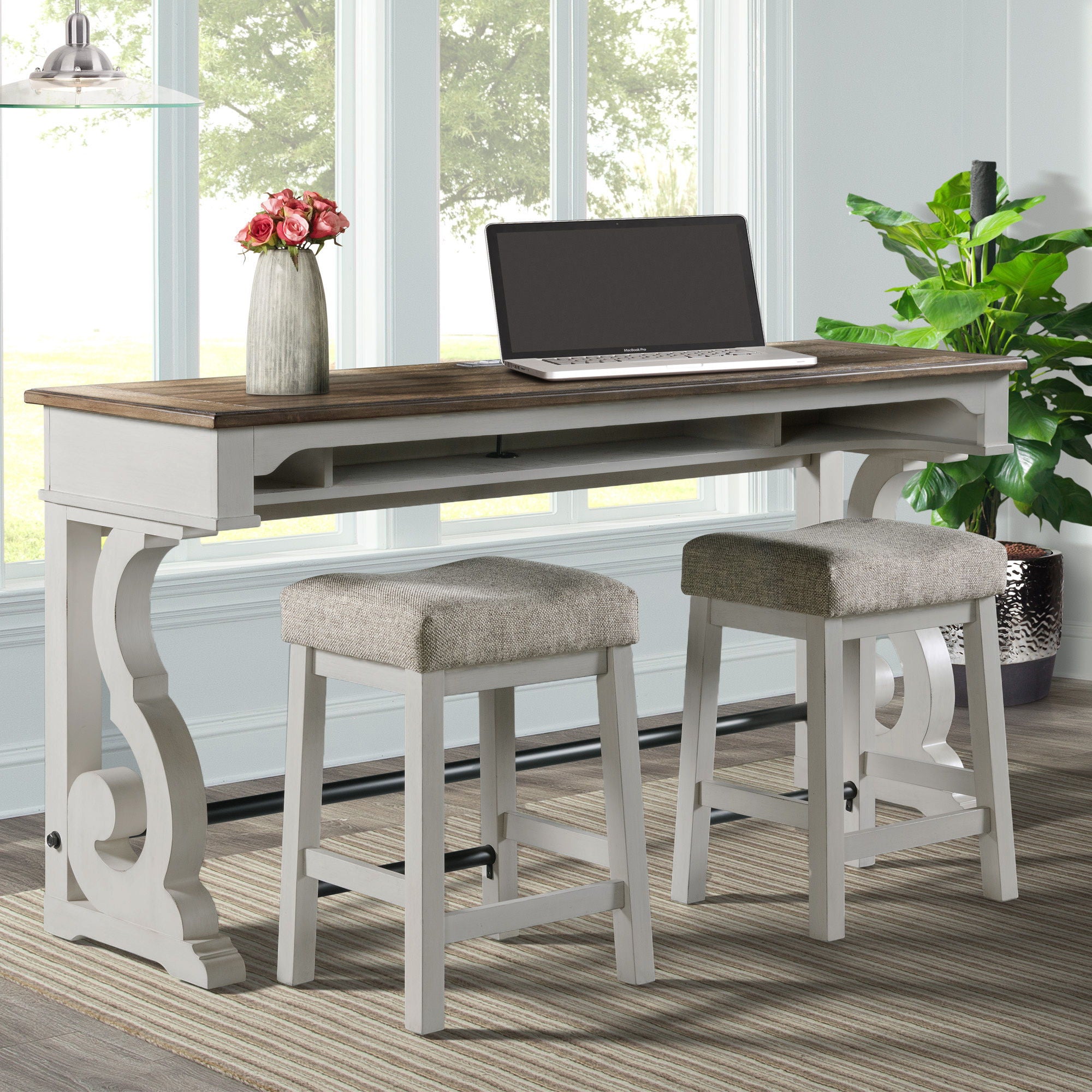 Drake - Sofa Bar Table - Rustic White / French Oak - Image 3
