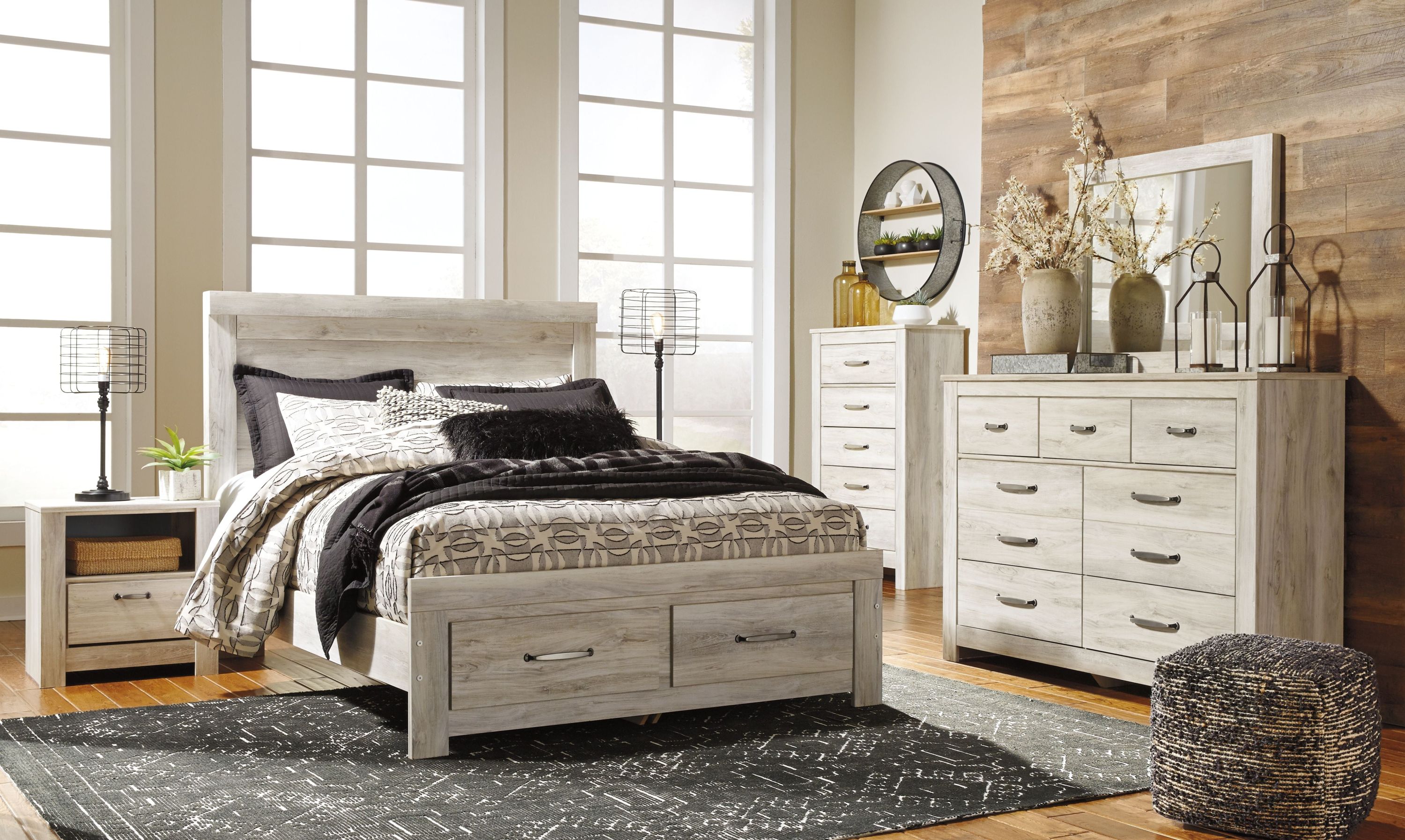 Bellaby – Dresser, Mirror, Platform Bed With Storage Drawers Set