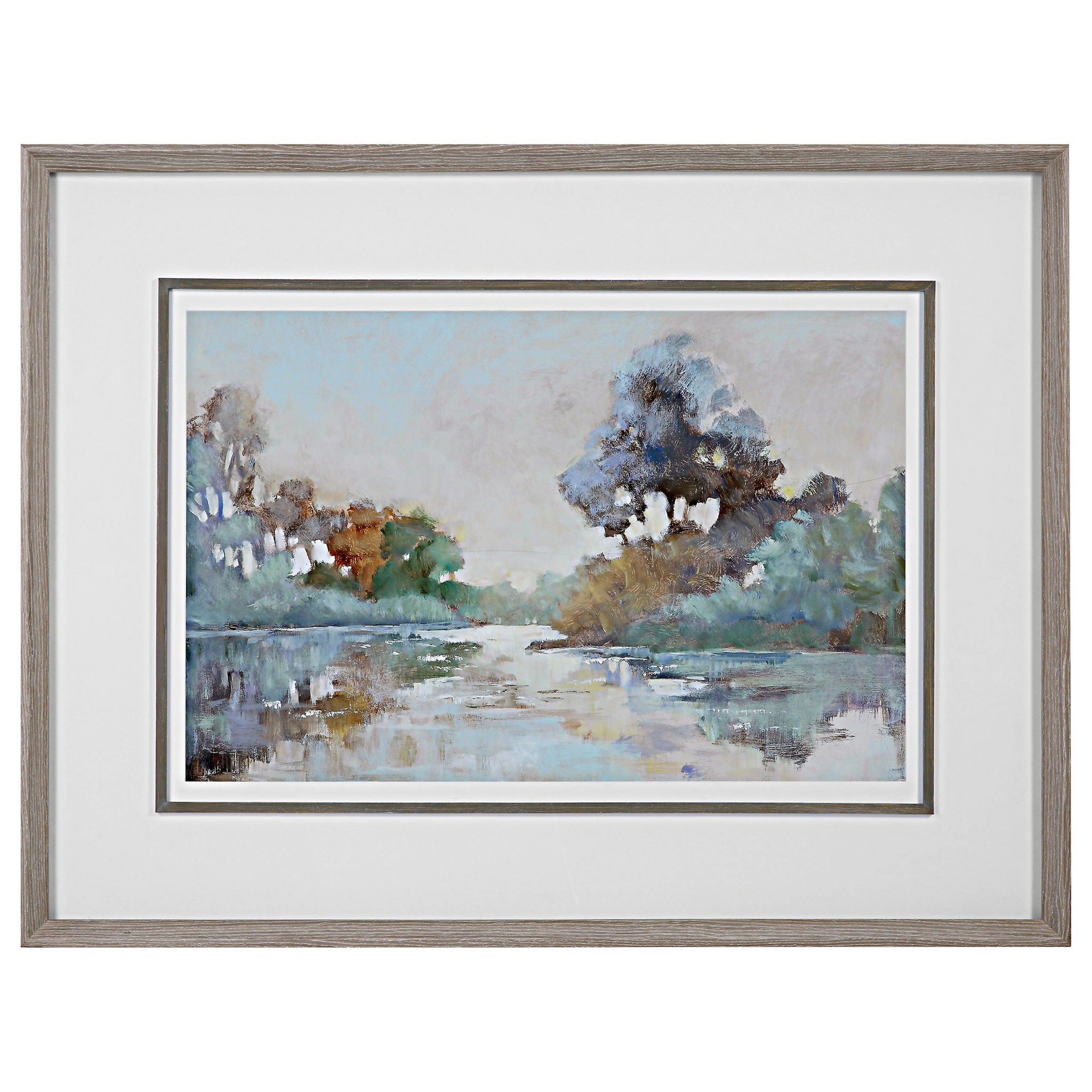 Morning Lake - Watercolor Framed Print - Blue - Image 1