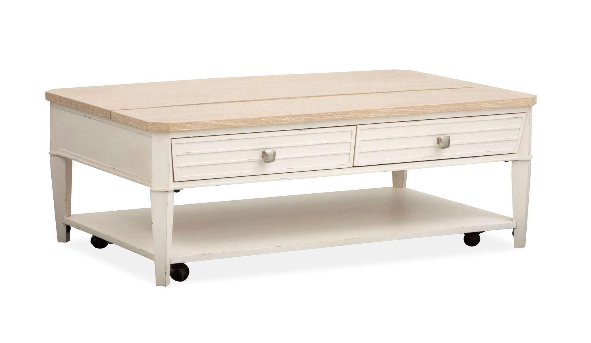 Echo Isles – Lift Top Storage Cocktail Table With Casters – Sea Pearl And Driftwood