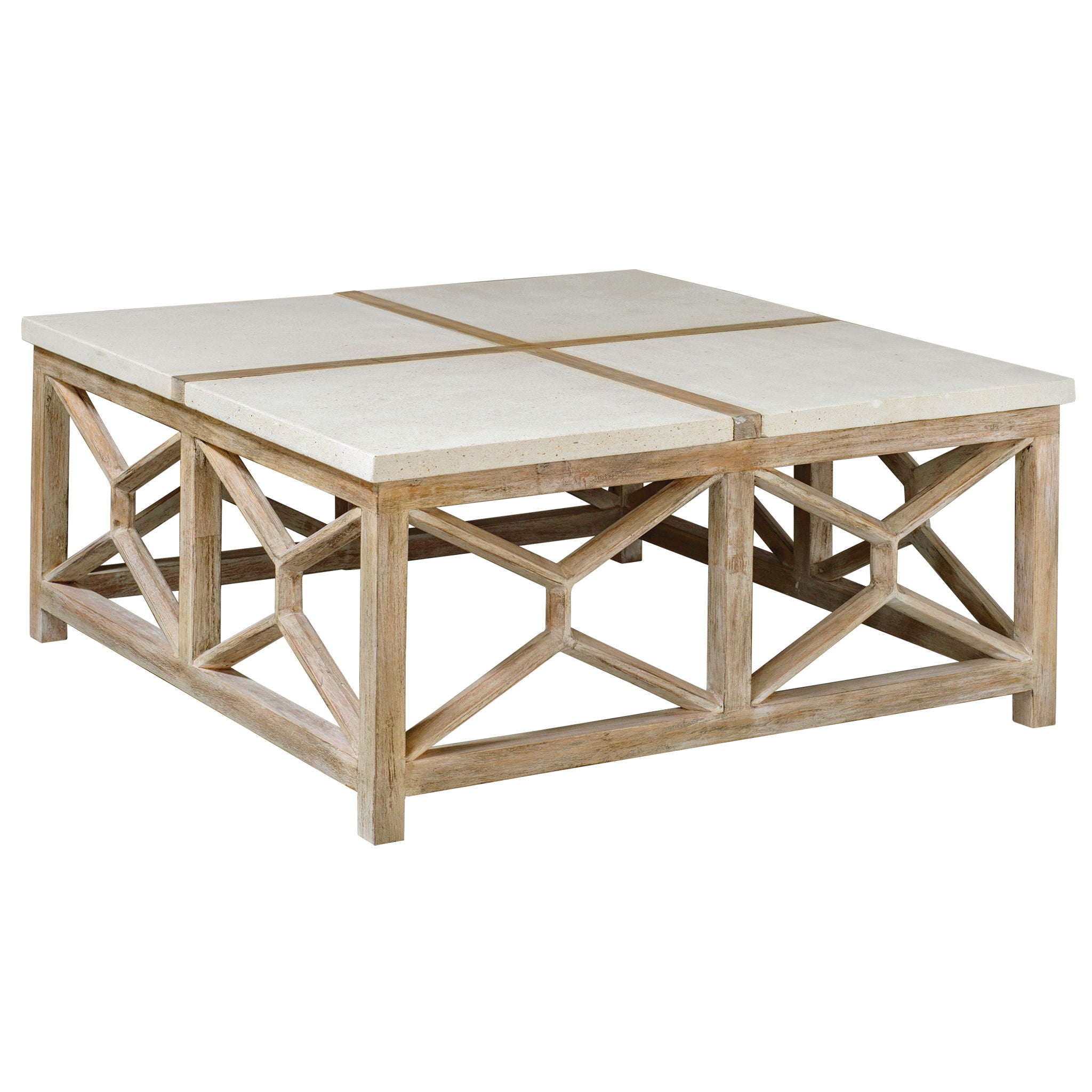 Catali - Stone Coffee Table - White & Light Brown - Image 1
