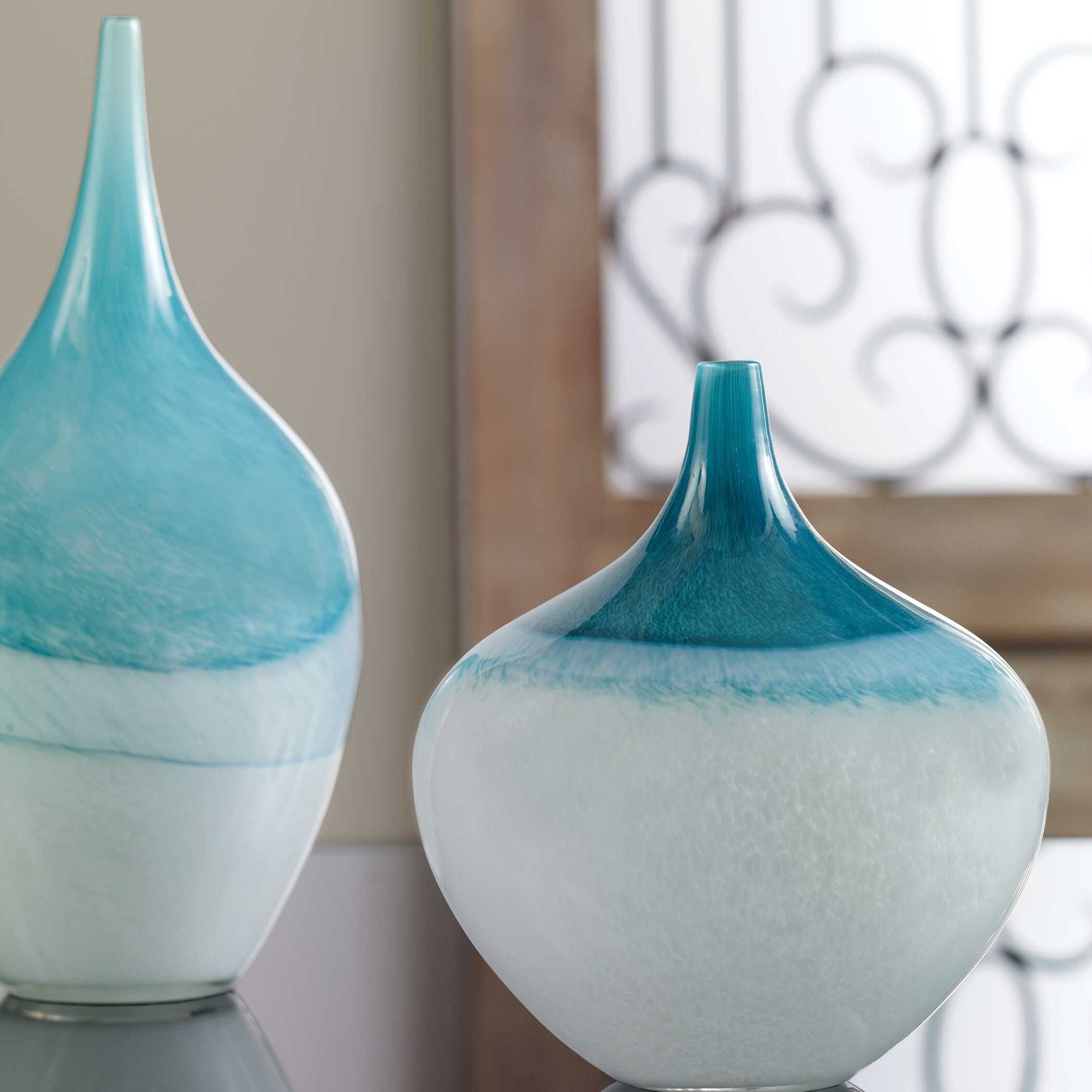 Carla - Vases (Set of 2) - White & Teal - Image 3