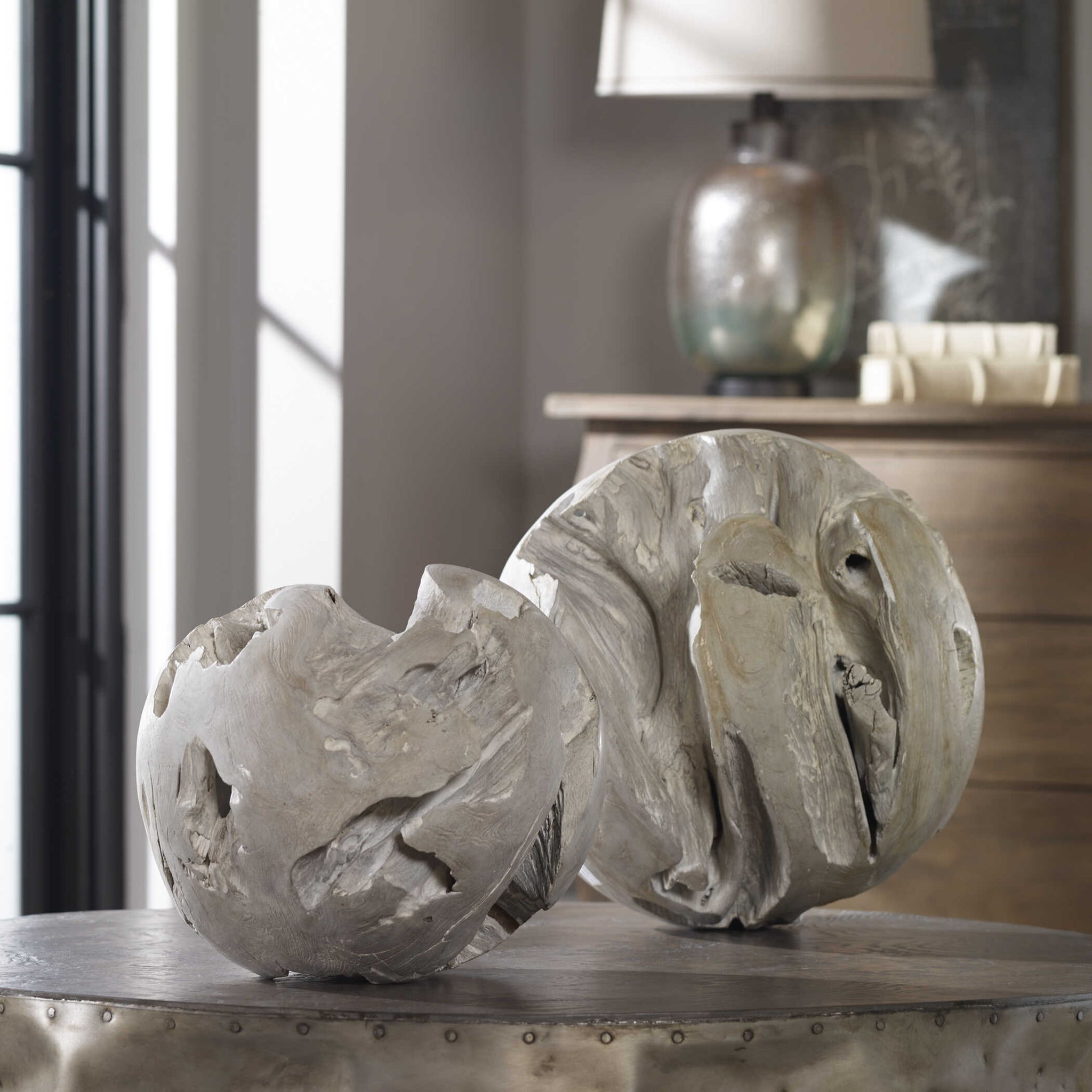 Ermanno - Teak Balls (Set of 2) - Pearl Silver - Image 3