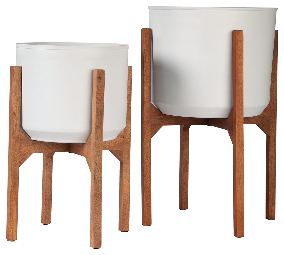 Dorcey - Planter Set (Set of 2) - White / Brown - Image 1