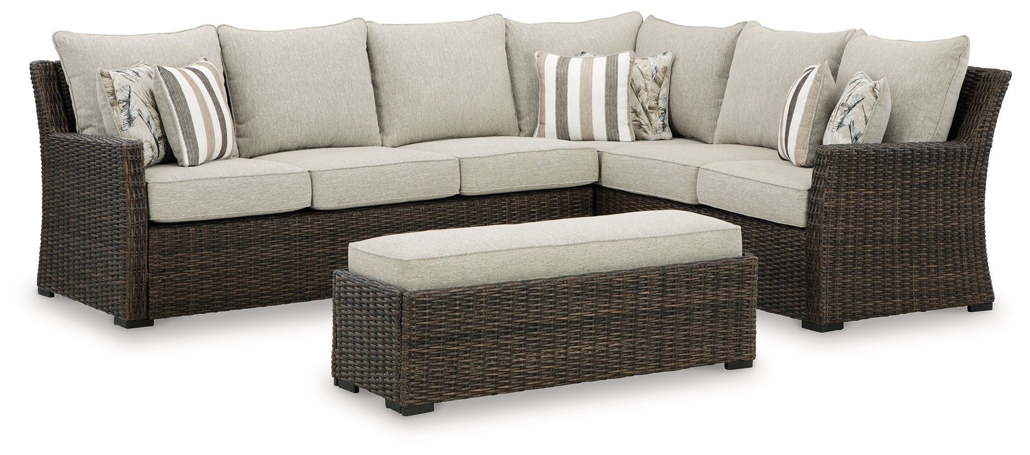 Brook Ranch – Sofa Sectional, Bench With Cushion (Set of 3) – Brown