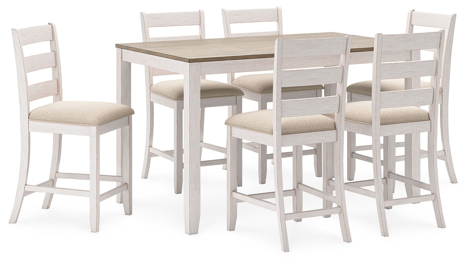 Skempton – Counter Height Dining Table and Bar Stools (Set of 7) – White / Light Brown