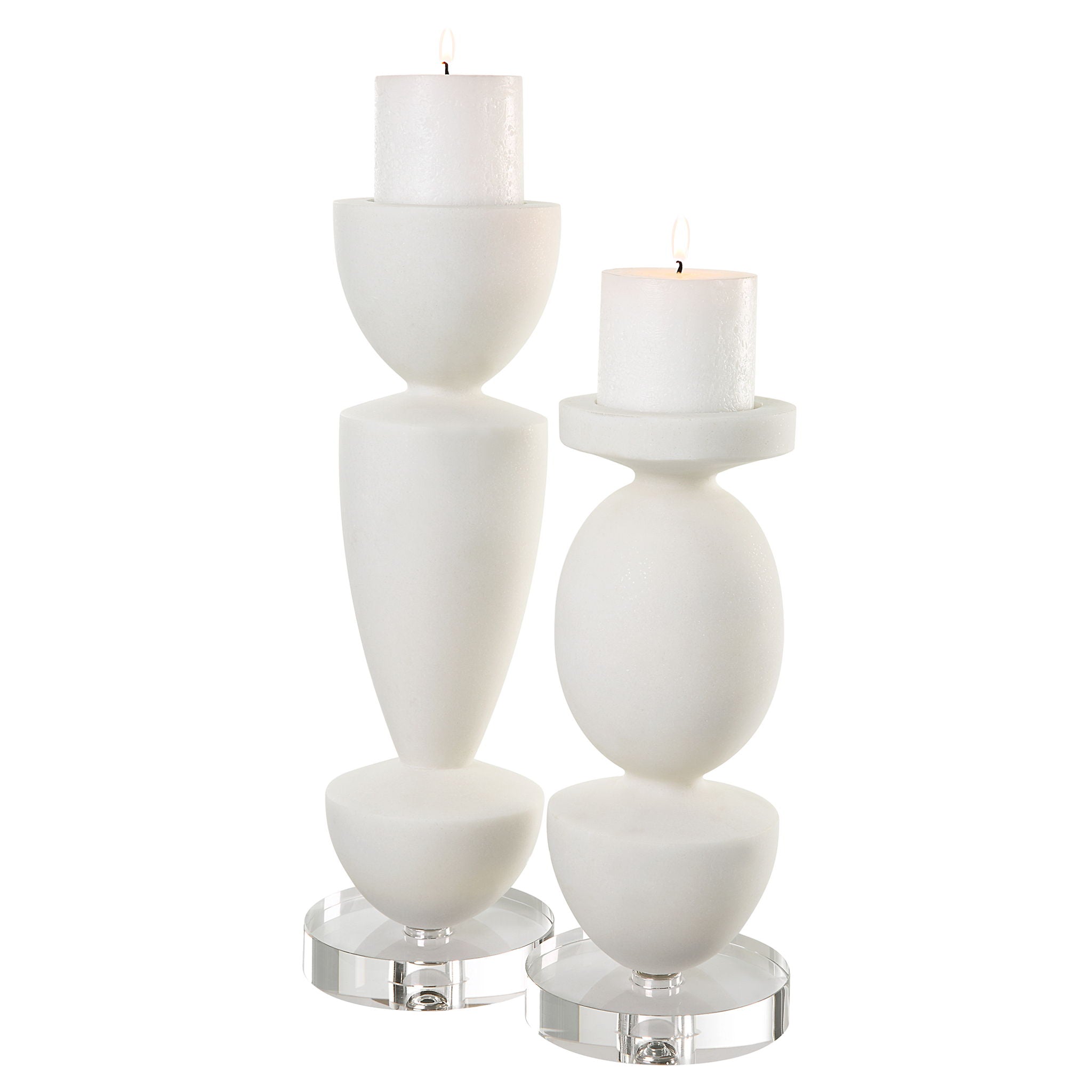 Lido – Stone Candleholders (Set of 2) – White
