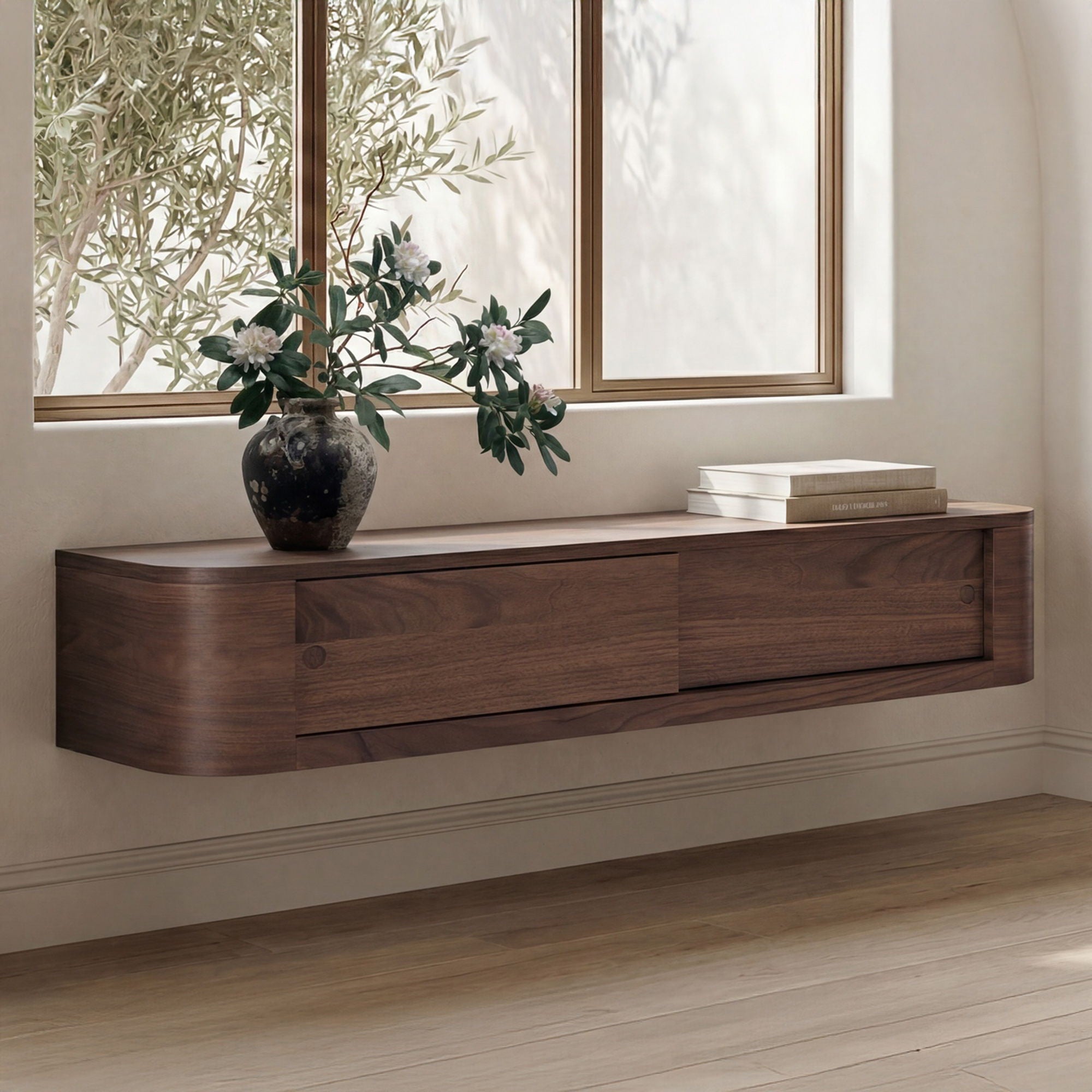 Round - Off Floating Console Table - Walnut / Brown - Image 1