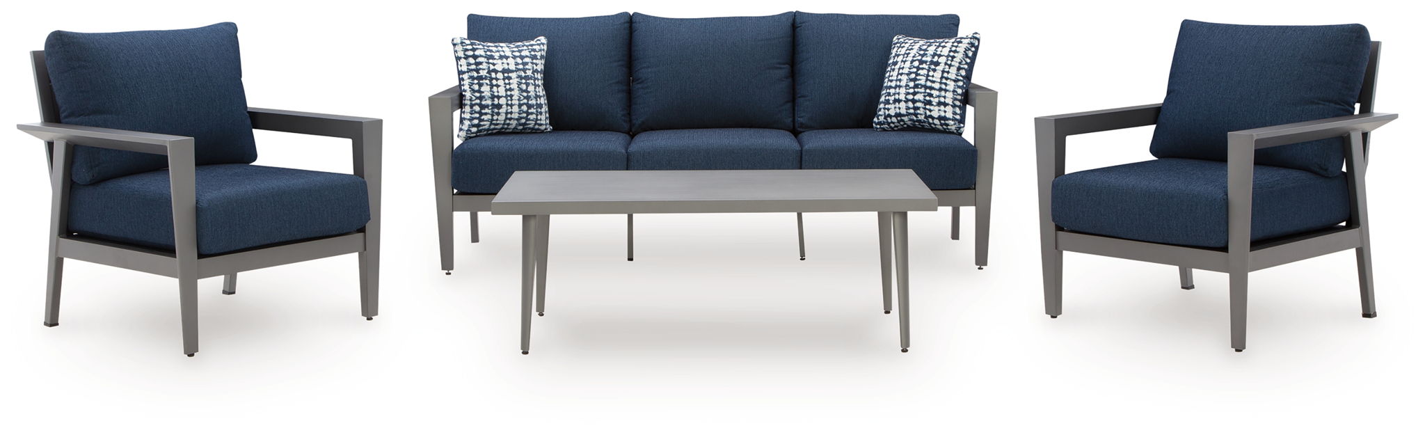 Gali – Sofa / Chairs / Table Set (Set of 4) – Gray / Blue