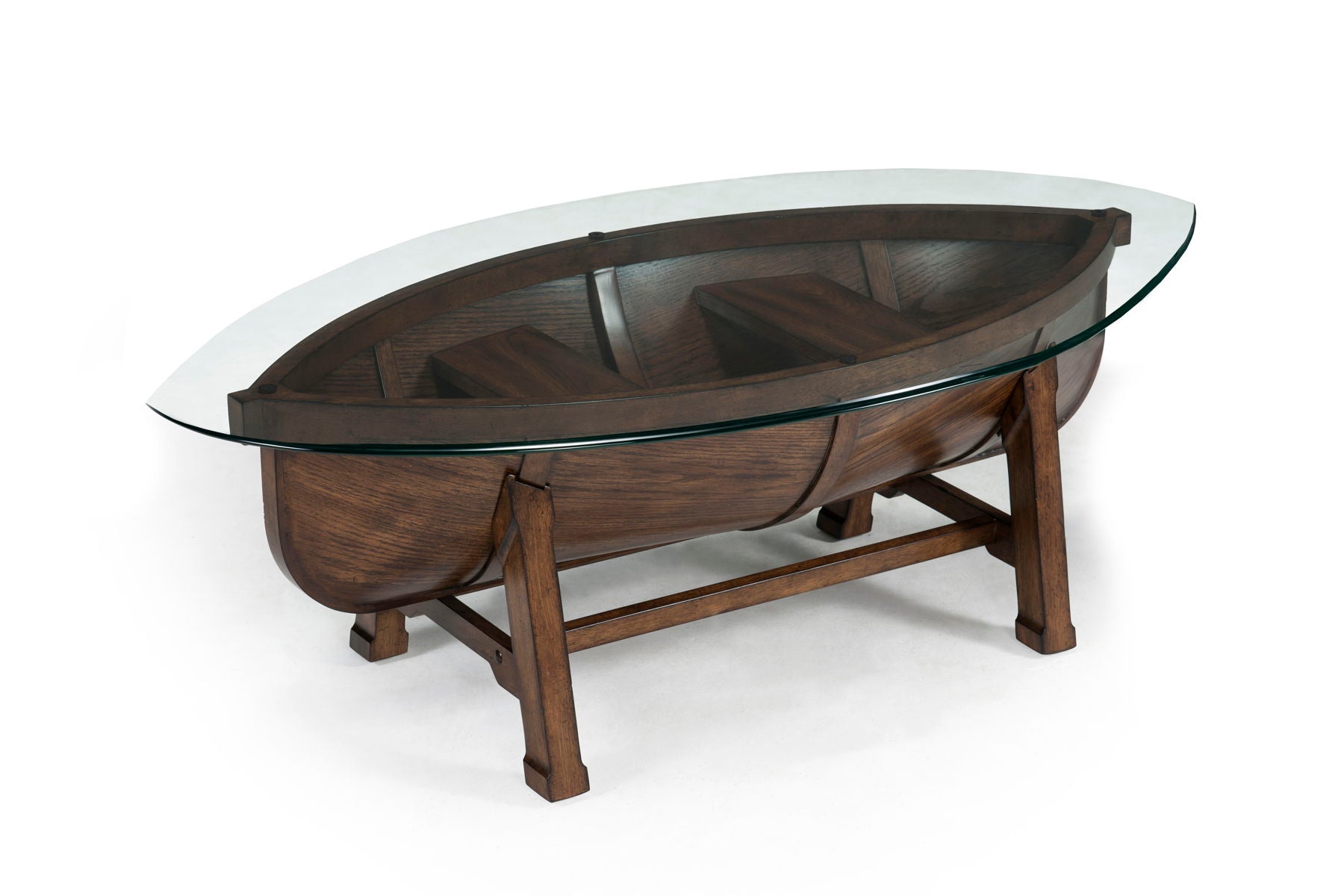 Beaufort – Oval Cocktail Table With Base And Glass Top – Dark Oak