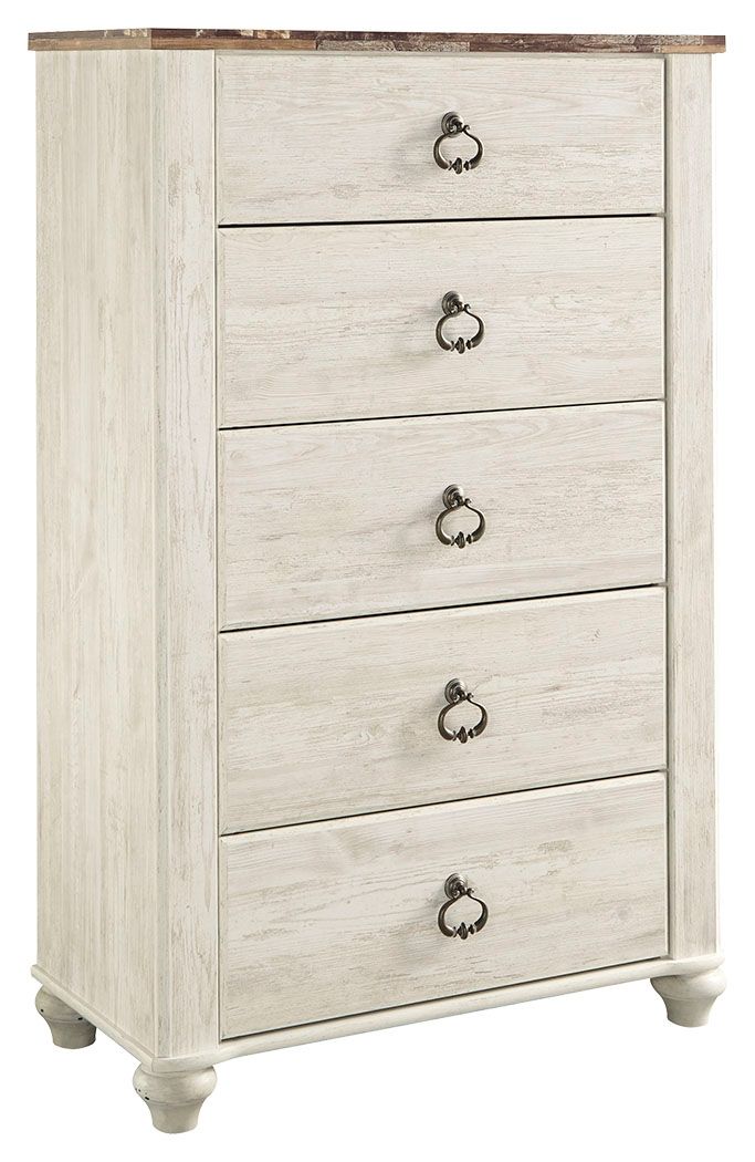 Willowton – Five Drawer Chest – Brown / Beige / White