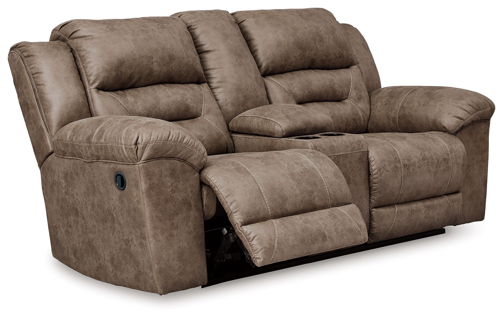 Stoneland – Dbl Reclining Loveseat W/Console – Faux Leather – Fossil