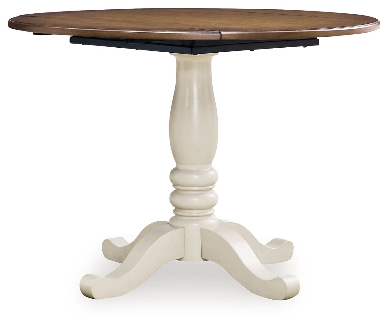 Wirloni – Round Dining Room Drop Leaf Table – Antique White / Brown