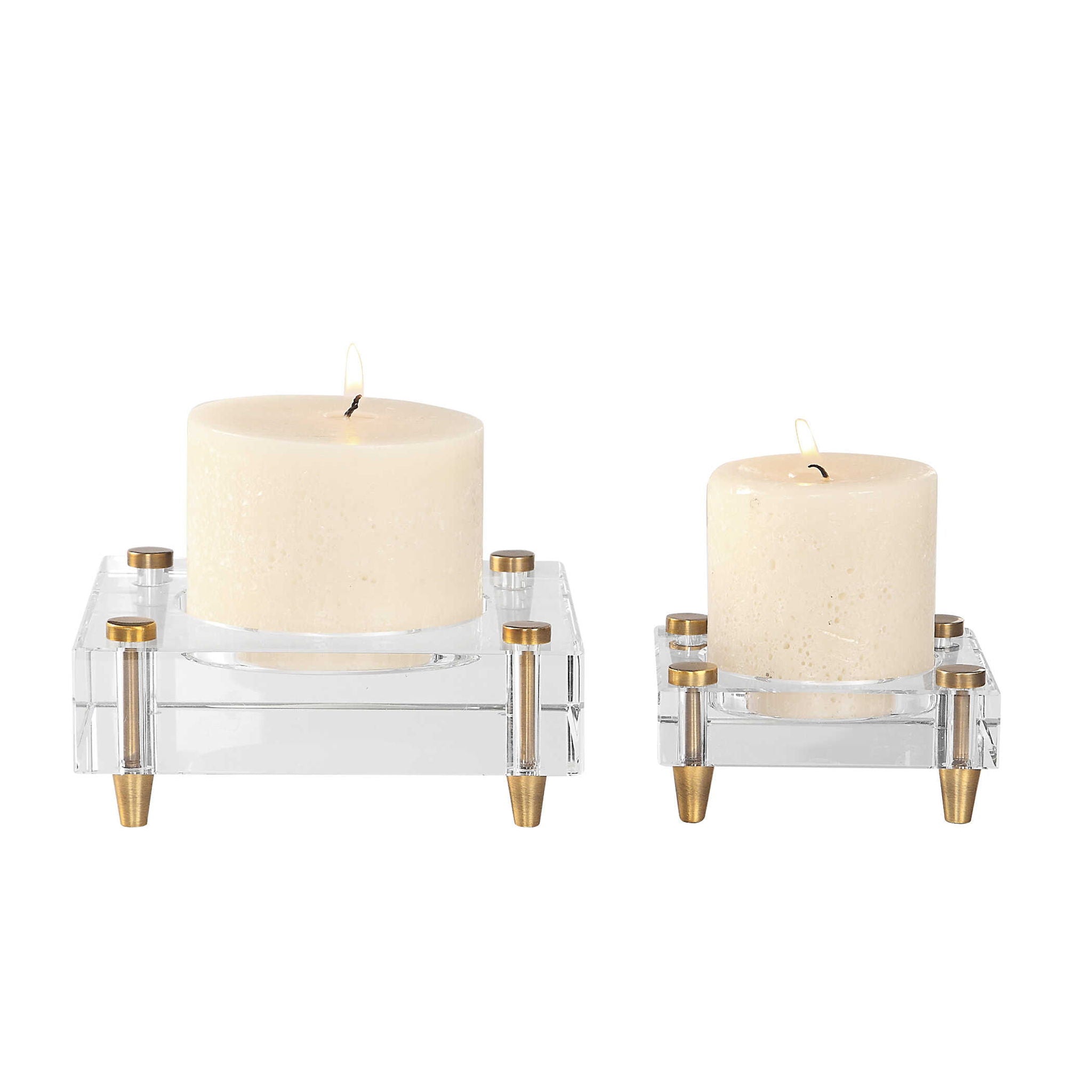 Claire – Crystal Block Candleholders (Set of 2) – Beige