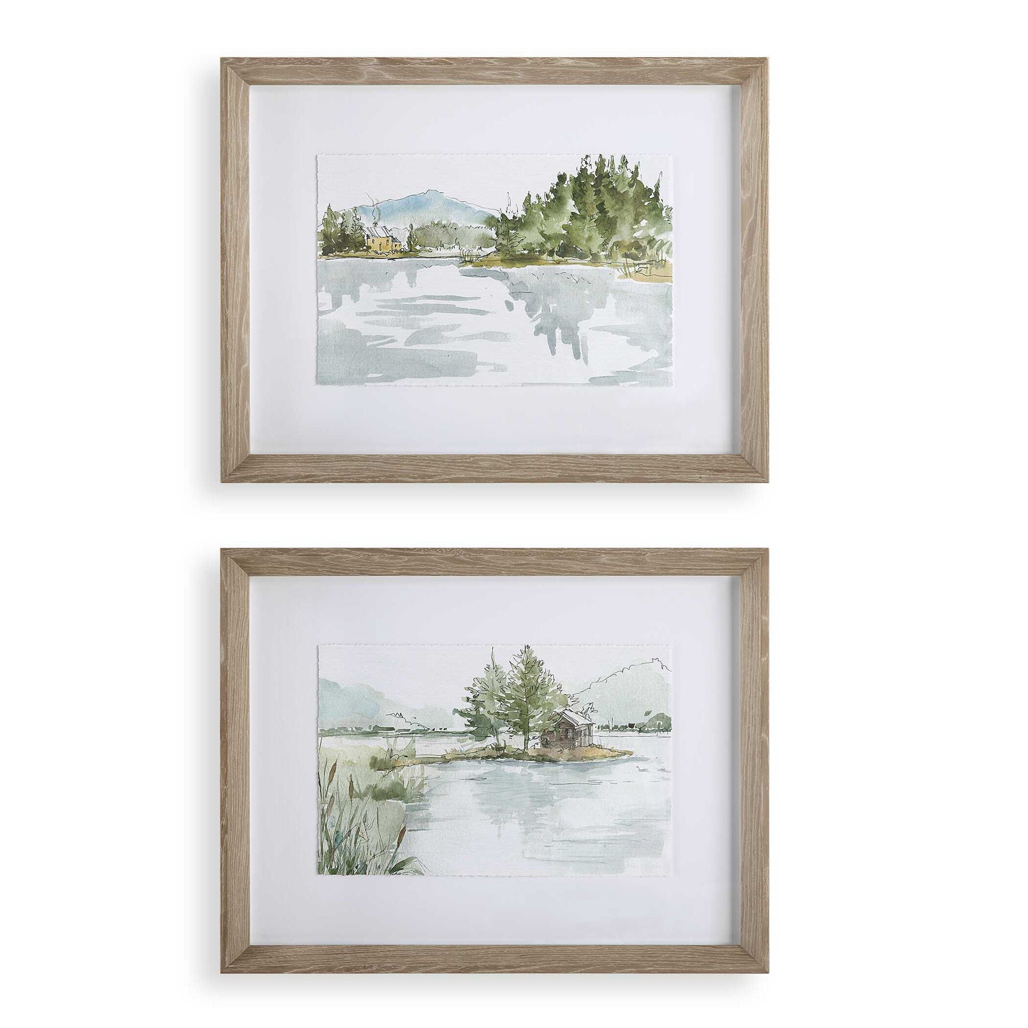 Serene - Lake Framed Prints (Set of 2) - Brown - Image 1