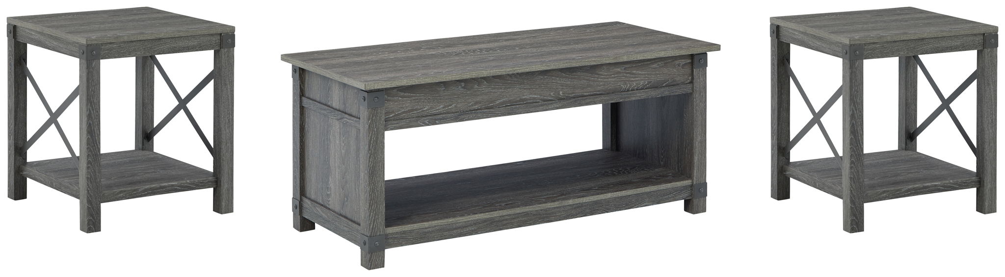 Freedan – 3 Pc. – Coffee Table, 2 End Tables – Grayish Brown