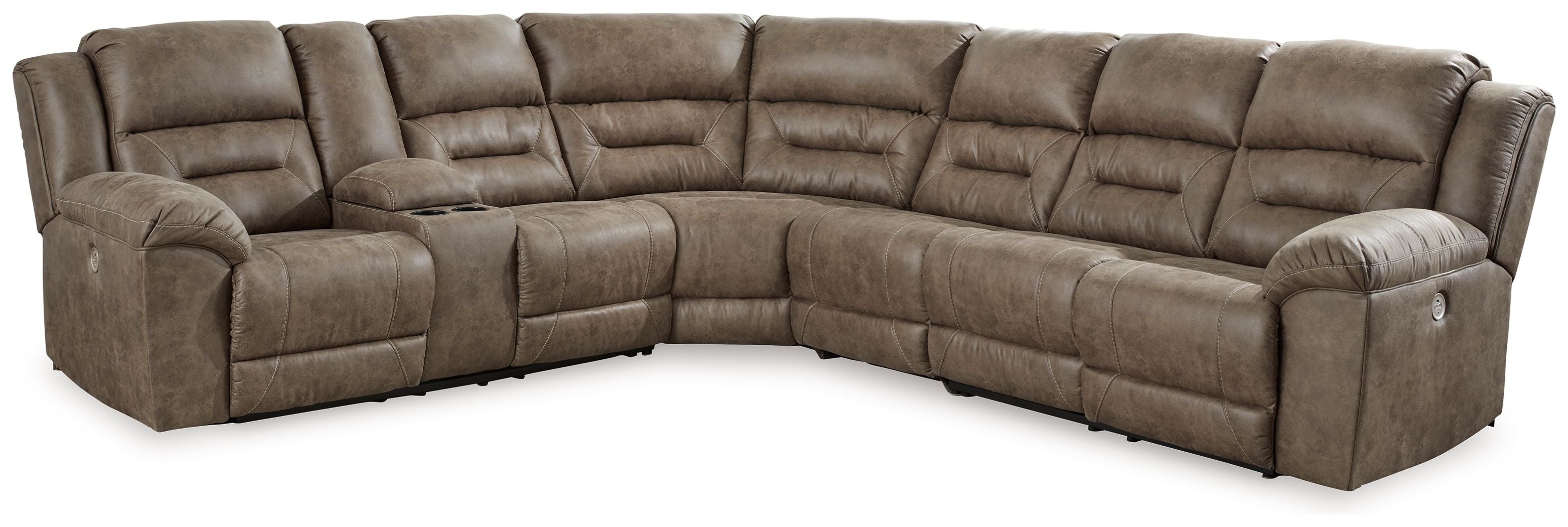 Ravenel – 4-Piece Power Reclining Sectional With Laf Power Reclining Loveseat With Console – Faux Leather – Fossil