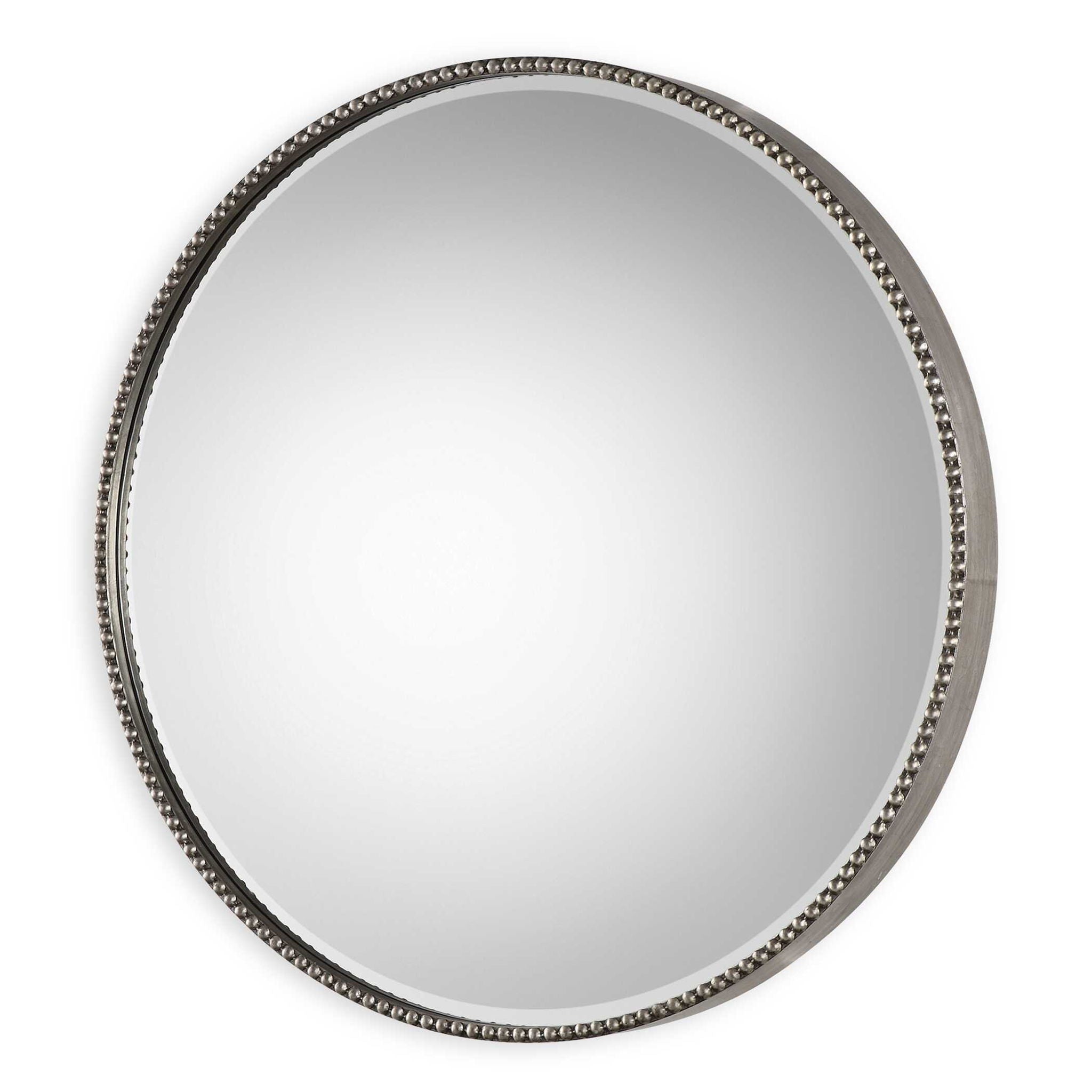 Stefania - Beaded Round Mirror - Pearl Silver - Image 1