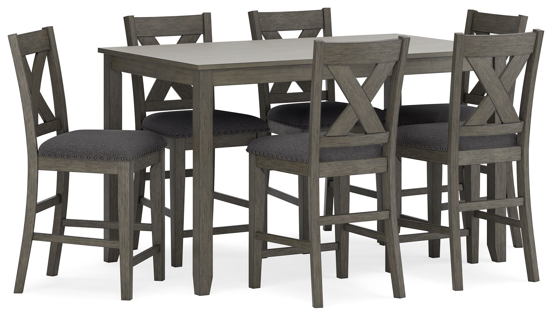 Caitbrook – Rect Drm Counter Table Set (Set of 7) – Gray