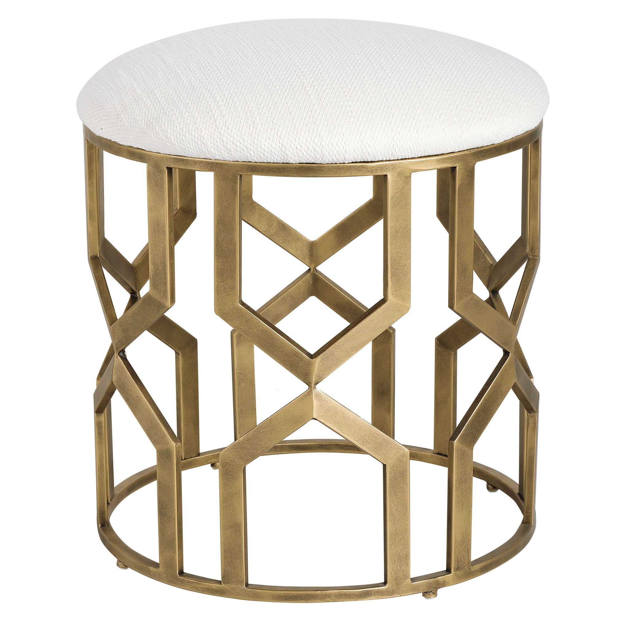 Trellis – Geometric Accent Stool – White & Gold