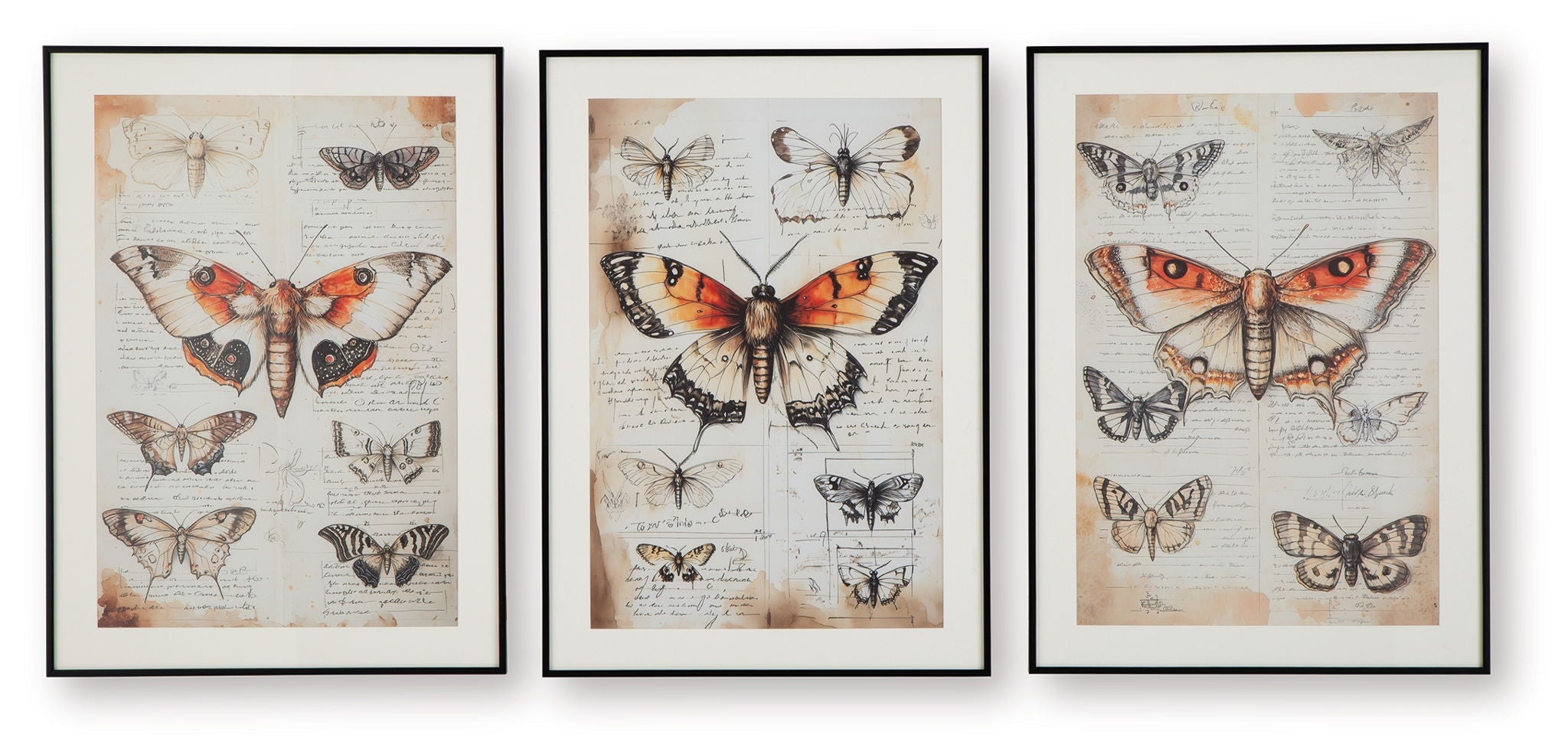 Jossletts – Wall Art Set (Set of 3) – Orange / Black / Ivory