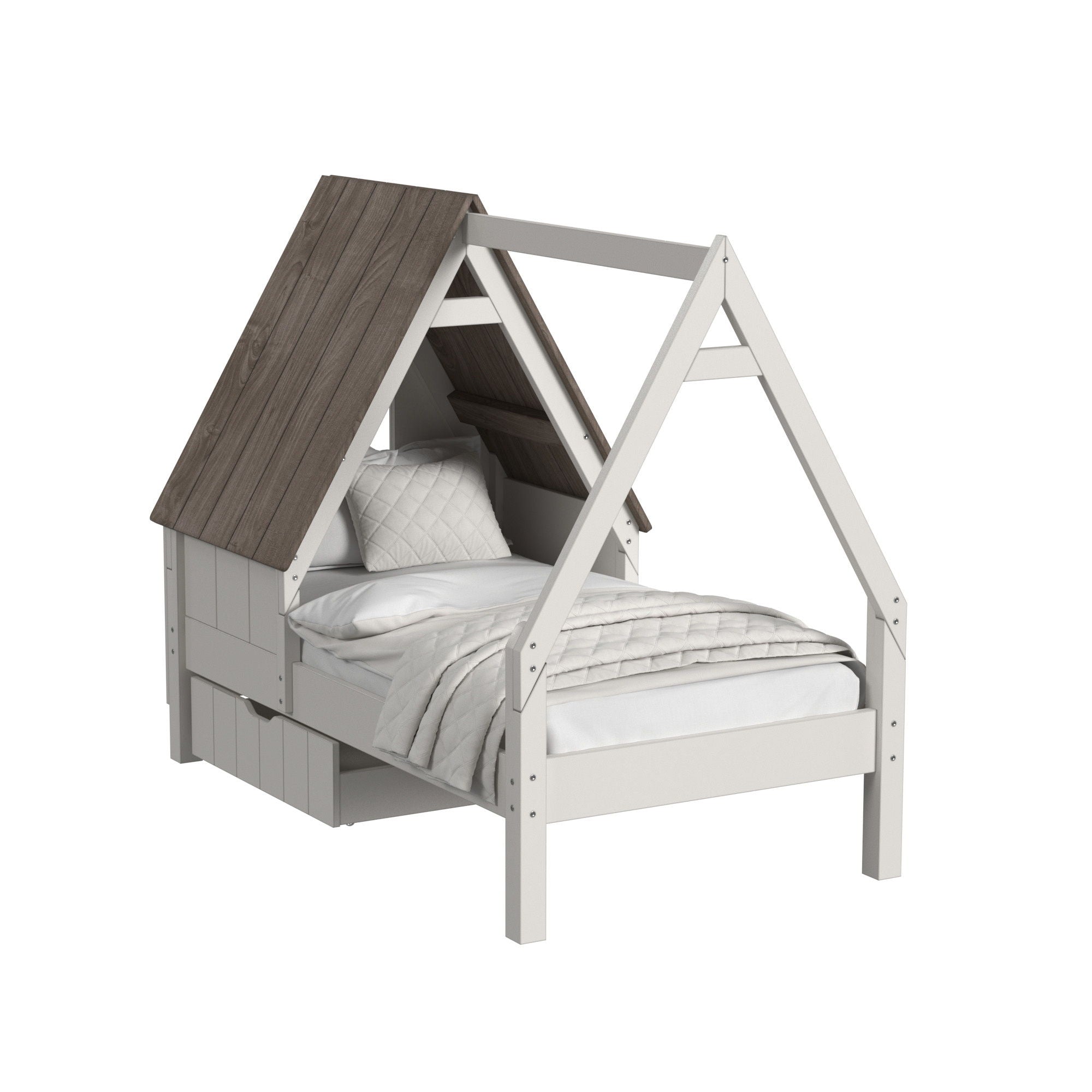 Lodge – Twin Bed With Half Roof And Window – Cookies / Cream